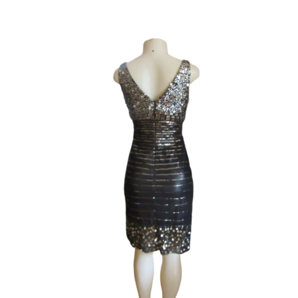 Vintage Janine Sequined Rhinestone Sleeveless Black & Gold Cocktail Dress Size X - Picture 5 of 7